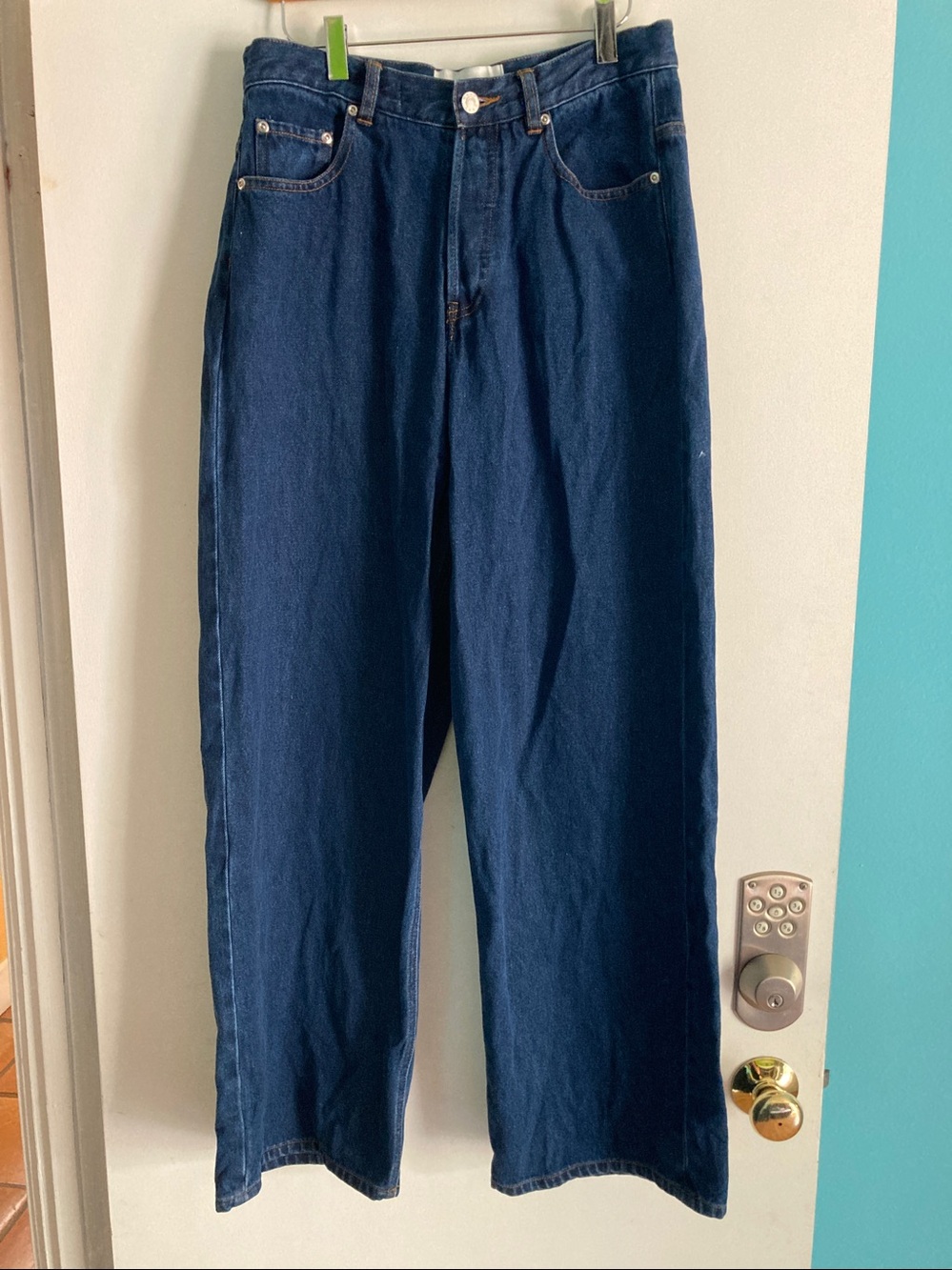 Wray NYC Hester Wide Barrel Leg High Waist Dark Indigo Blue Denim Jeans Size 10